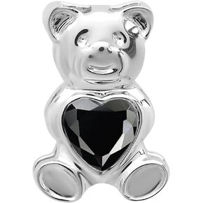 Dazzlingrock Collection Cute Teddy Bear with Black Cubic Zirconia Love Heart Charm Womens Pendant | 925 Sterling Silver