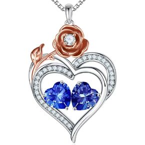 Iefil Rose Heart Birthstone Necklace Gifts for Wife Mom, Birthstone Jewelry Gemstone Valentines Day Mothers Gifts for Mom Grandma Her Women