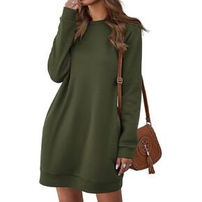 LYANER Women's Sweatshirt Dress Crewneck Long Sleeve Loose Fit Mini Sweat Shirt Dress with Pockets