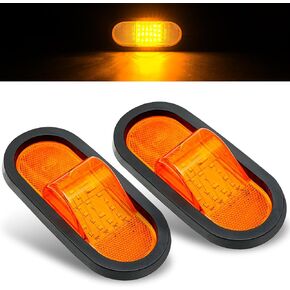 2Pcs 6.5 inch Trailer Turn Signal Lighgts 6 Inch Oval LED Mid Turn Signal Amber Marker Light 24 LED w/Reflex Lens Mid-Ship Marker and Turn Signal Lights IP67 Waterproof