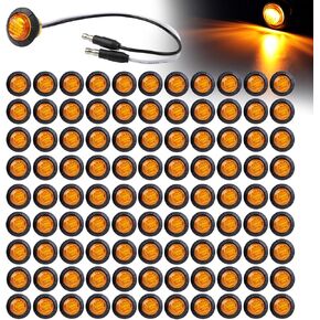 100 Pcs 3/4 Inch Round Marker Clear Lens & Amber Light Button 3 LED with Connector Plugs for Trailer Truck Lorry SUV ATV RV Bus Clearance Signal Lamps 12V DC