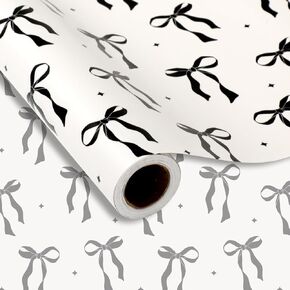JarThenaAMCS Black Bow Wrapping Paper -Mini Roll- 17In x 32.8Ft Cute Bowknot Gift Wrap Paper Bowtie Craft Paper for Party Packing Supplies