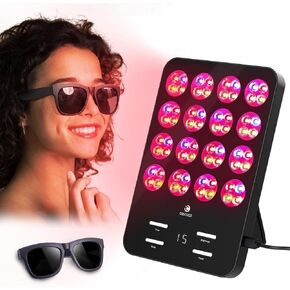 CooCoCo Red Light Therapy for Face and Body, Light Panel with Yellow Blue Red Lamp, Face Light Therapy Panel with Stand, 6 Modes, Protective Goggles, Birthday Gifts for Women Men Skin Care (Corded)