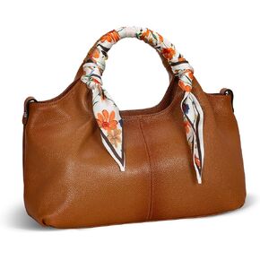 Iswee Silk Scarf and Handbags Set Leather Top Handle Bags for Women Stylish Long Scarf Purse Scarves