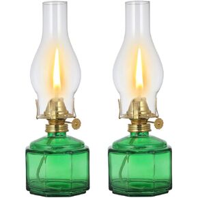 2 Pack Rustic Oil Lamp Large Vintage Glass Kerosene Lamp Chamber Oil Lamps for Indoor Use Home Decor Classic Old Hurricane Oil Lamp for Emergency Lighting 12.5''