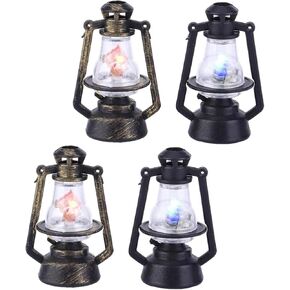 4-Pack Miniature Kerosene Oil Lanterns - Hanging Vintage Lamps for Christmas Tree, Dollhouse, and Micro Landscape Decor | Retro Mini Lantern Ornaments for Home, Party, and Holiday Decorations