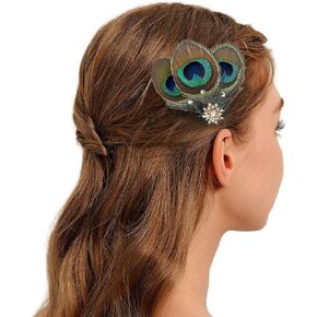 1920s Hair Accessories for Women, Great Gatsby Flapper Headpiece with Peacock Feathers, Vintage Green Rhinestone Small Hair Clip - Roaring 20s Headband