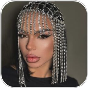 Tassel Rhinestone Cap Headpiece for Women Party Roaring 1920s Crystal Bob Head Chain Vintage Gatsby Head Jewelry