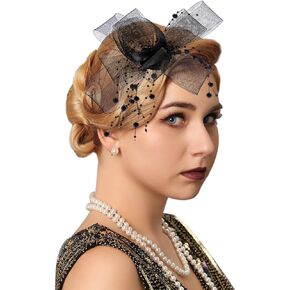 Fascinators Hats Mesh Veil Pearl Headdress Black Derby Tea Party Wedding Ladies Head Flower