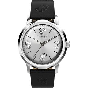 Timex Men's Marlin Automatic Peanuts Sketch 40mm Watch - Black Strap Silver-Tone Dial Stainless Steel Case