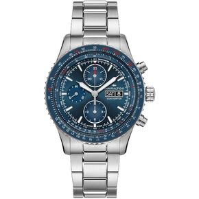 Hamilton Watch Khaki Aviation Converter Auto Chrono | Swiss Made | 44mm Stainless Steel Case | Blue Dial Analog Watch | Silver Stainless Steel Bracelet (Model: H76746140)
