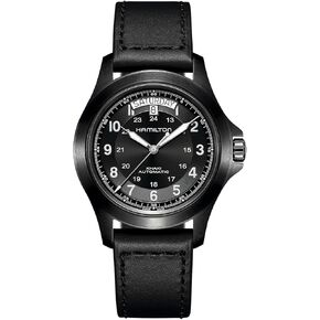 Hamilton Watch Khaki Field King Auto | Swiss Made | 40mm Stainless Steel Case | Black Dial Analog Watch | Black Leather Strap (Model: H64465733)