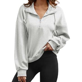 Womens Quarter Zip Pullover Casual Half Zip Sweatshirt Long Sleeve Shirts with Pockets Fall Outfits for Women 2024