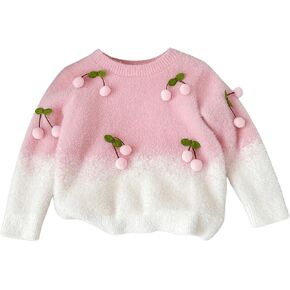 Verdusa Girls Furry Fall Sweaters 3D Fruit Decor Crew Neck Kids Long Sleeve Pullovers