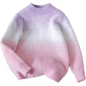 MakeMeChic Girl's Fuzzy Sweaters Mock Neck Long Sleeve Knitted Cute Sweater Pullovers
