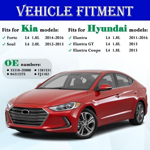 محاقن وقود 12 فتحة مطورة تناسب هيونداي: إلنترا، لكيا: فورتي/سول، L4 1.8L/2.0L 2011-2016، OEM # 35310-2E000، 1581531، FJ1182 (4 قطع) in Kuwait