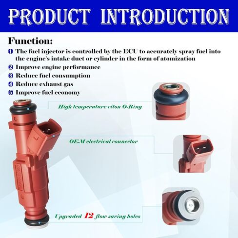 محاقن وقود 12 فتحة مطورة تناسب هيونداي: إلنترا، لكيا: فورتي/سول، L4 1.8L/2.0L 2011-2016، OEM # 35310-2E000، 1581531، FJ1182 (4 قطع) in Kuwait
