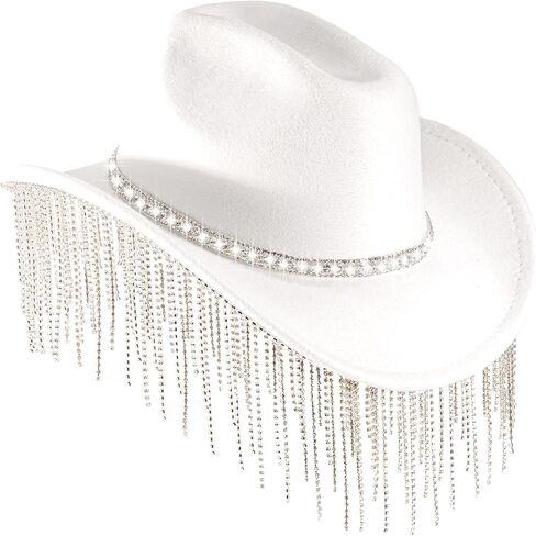 المرأة حجر الراين راعية البقر قبعة واسعة حافة الماس بريق الغربية قبعة رعاة البقر بلينغ راعية البقر قبعة للنساء مع شرابة in Kuwait