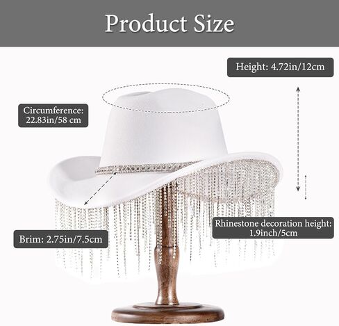 المرأة حجر الراين راعية البقر قبعة واسعة حافة الماس بريق الغربية قبعة رعاة البقر بلينغ راعية البقر قبعة للنساء مع شرابة in Kuwait