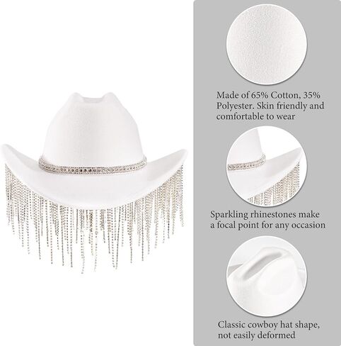 المرأة حجر الراين راعية البقر قبعة واسعة حافة الماس بريق الغربية قبعة رعاة البقر بلينغ راعية البقر قبعة للنساء مع شرابة in Kuwait