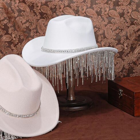 المرأة حجر الراين راعية البقر قبعة واسعة حافة الماس بريق الغربية قبعة رعاة البقر بلينغ راعية البقر قبعة للنساء مع شرابة in Kuwait