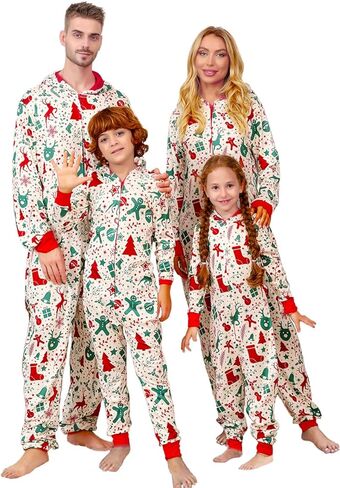 VNVNE Family Christmas Pajamas Matching Onesie Sets, Holiday Cute One Piece Xmas Pjs, Hooded Zipper Printed Sleepwear in Kuwait
