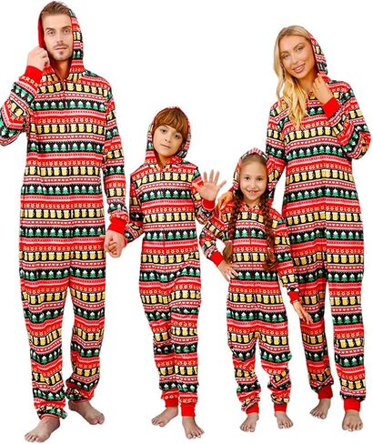 VNVNE Family Christmas Pajamas Matching Onesie Sets, Holiday Cute One Piece Xmas Pjs, Hooded Zipper Printed Sleepwear in Kuwait