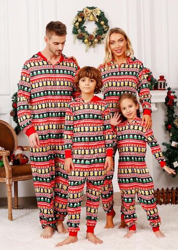 VNVNE Family Christmas Pajamas Matching Onesie Sets, Holiday Cute One Piece Xmas Pjs, Hooded Zipper Printed Sleepwear in Kuwait