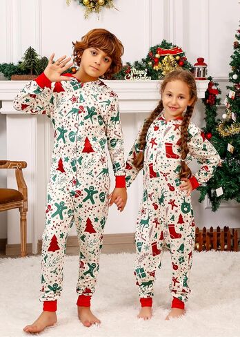 VNVNE Family Christmas Pajamas Matching Onesie Sets, Holiday Cute One Piece Xmas Pjs, Hooded Zipper Printed Sleepwear in Kuwait