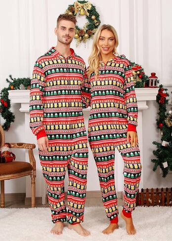 VNVNE Family Christmas Pajamas Matching Onesie Sets, Holiday Cute One Piece Xmas Pjs, Hooded Zipper Printed Sleepwear in Kuwait