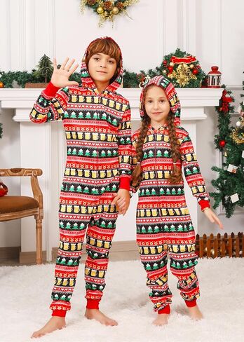 VNVNE Family Christmas Pajamas Matching Onesie Sets, Holiday Cute One Piece Xmas Pjs, Hooded Zipper Printed Sleepwear in Kuwait