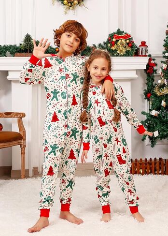 VNVNE Family Christmas Pajamas Matching Onesie Sets, Holiday Cute One Piece Xmas Pjs, Hooded Zipper Printed Sleepwear in Kuwait