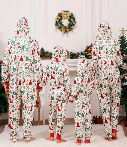 VNVNE Family Christmas Pajamas Matching Onesie Sets, Holiday Cute One Piece Xmas Pjs, Hooded Zipper Printed Sleepwear in Kuwait