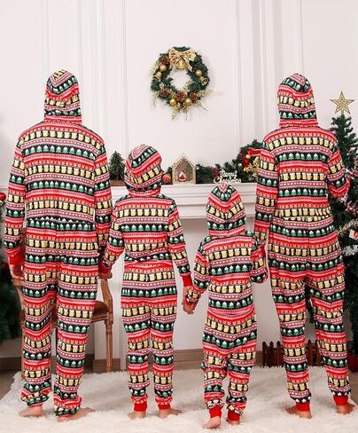 VNVNE Family Christmas Pajamas Matching Onesie Sets, Holiday Cute One Piece Xmas Pjs, Hooded Zipper Printed Sleepwear in Kuwait