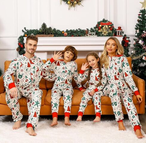 VNVNE Family Christmas Pajamas Matching Onesie Sets, Holiday Cute One Piece Xmas Pjs, Hooded Zipper Printed Sleepwear in Kuwait