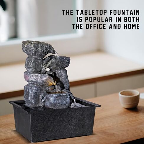 Vipush Tabletop Water Fountain, Zen Peaceful Water Meditation Decor, Desktop Fountain Home and Office Decoration,Indoor Waterfall Feature with LED Light Transform Your Space 8.3X6.1X9.8in in Saudi Arabia