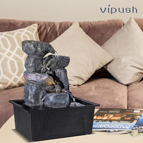 Vipush Tabletop Water Fountain, Zen Peaceful Water Meditation Decor, Desktop Fountain Home and Office Decoration,Indoor Waterfall Feature with LED Light Transform Your Space 8.3X6.1X9.8in in Saudi Arabia