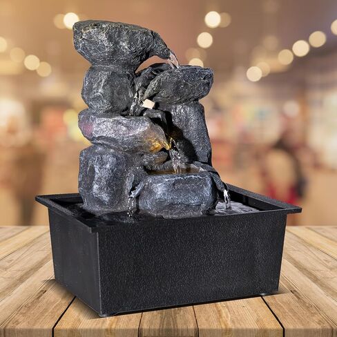 Vipush Tabletop Water Fountain, Zen Peaceful Water Meditation Decor, Desktop Fountain Home and Office Decoration,Indoor Waterfall Feature with LED Light Transform Your Space 8.3X6.1X9.8in in Saudi Arabia