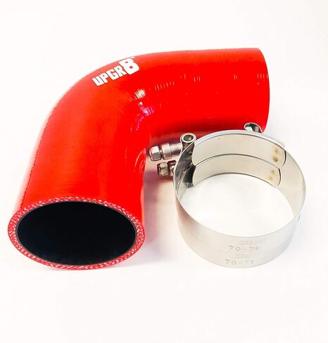 Upgr8 Universal 4-Ply High Performance 2.5 "63mm 90 درجة الكوع مقرنة سيليكون خرطوم + T Bolt Clamp (2.5" أحمر) in Kuwait