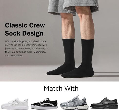 Men's Cotton Crew Socks, Super Soft and Breathable Dress Crew Thin Socks Lightweight Socks for Men 3-6 Pairs Pack Size 8-14 in Saudi Arabia