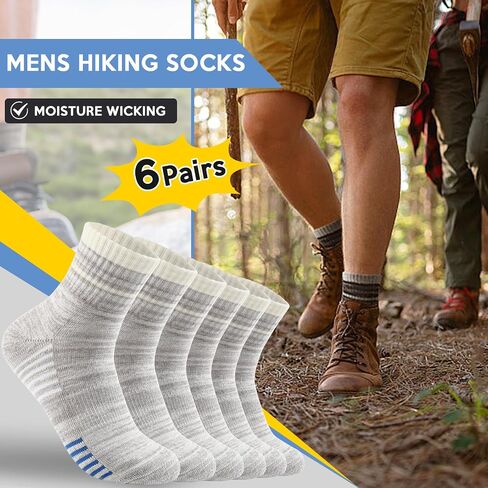6 Pairs Men's Hiking Socks - Lightweight Cushioned Moisture Wicking Quarter Crew Socks in Saudi Arabia