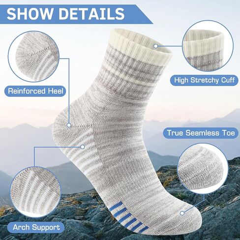 6 Pairs Men's Hiking Socks - Lightweight Cushioned Moisture Wicking Quarter Crew Socks in Saudi Arabia