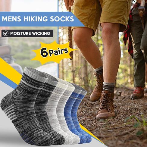 6 Pairs Men's Hiking Socks - Lightweight Cushioned Moisture Wicking Quarter Crew Socks in Saudi Arabia