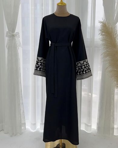 Embroidered Muslim Abaya Long Sleeve Dubai Dress Turkish Robe Zipper Maxi Dess Women Eid Clothes in Saudi Arabia