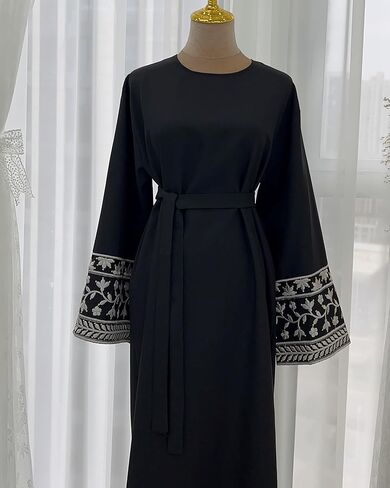 Embroidered Muslim Abaya Long Sleeve Dubai Dress Turkish Robe Zipper Maxi Dess Women Eid Clothes in Saudi Arabia