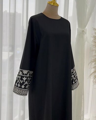 Embroidered Muslim Abaya Long Sleeve Dubai Dress Turkish Robe Zipper Maxi Dess Women Eid Clothes in Saudi Arabia