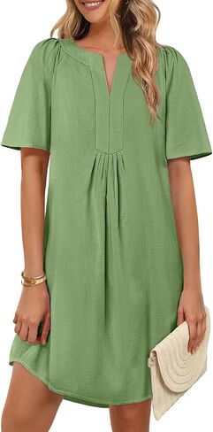 MEROKEETY Women's Summer Casual Mini Dresses Flutter Short Sleeve V Neck Shift Tunic Dress with Pockets in Saudi Arabia