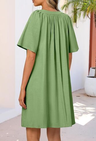 MEROKEETY Women's Summer Casual Mini Dresses Flutter Short Sleeve V Neck Shift Tunic Dress with Pockets in Saudi Arabia
