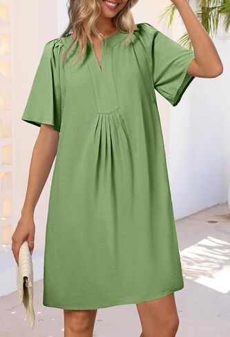 MEROKEETY Women's Summer Casual Mini Dresses Flutter Short Sleeve V Neck Shift Tunic Dress with Pockets in Saudi Arabia