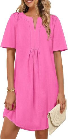 MEROKEETY Women's Summer Casual Mini Dresses Flutter Short Sleeve V Neck Shift Tunic Dress with Pockets in Saudi Arabia
